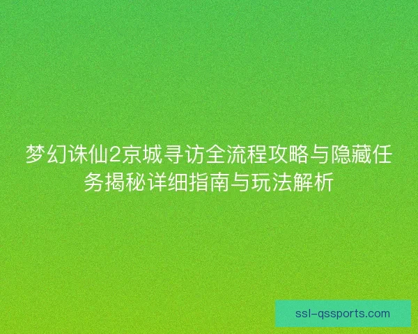 梦幻诛仙2京城寻访全流程攻略与隐藏任务揭秘详细指南与玩法解析